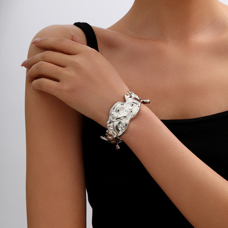 Metal Irregular Lava Bracelet For Women Fashion Special-interest Open-end Polished