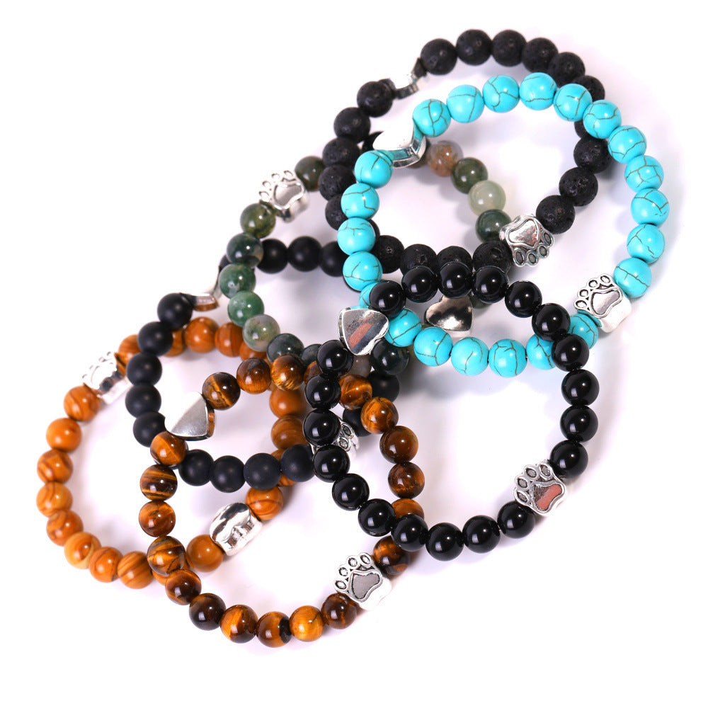 Tigereye Indian Agate Dog's Paw Bracelet Fashion Love Heart
