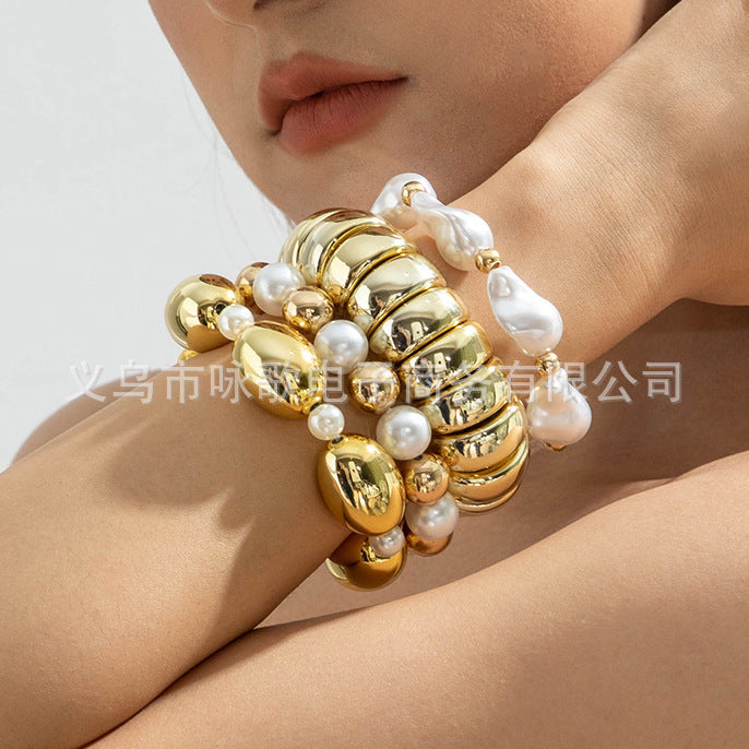 New Multi-layer Line Winding Geometric Open Bracelet Suit