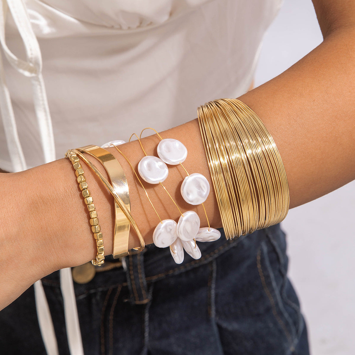 New Multi-layer Line Winding Geometric Open Bracelet Suit