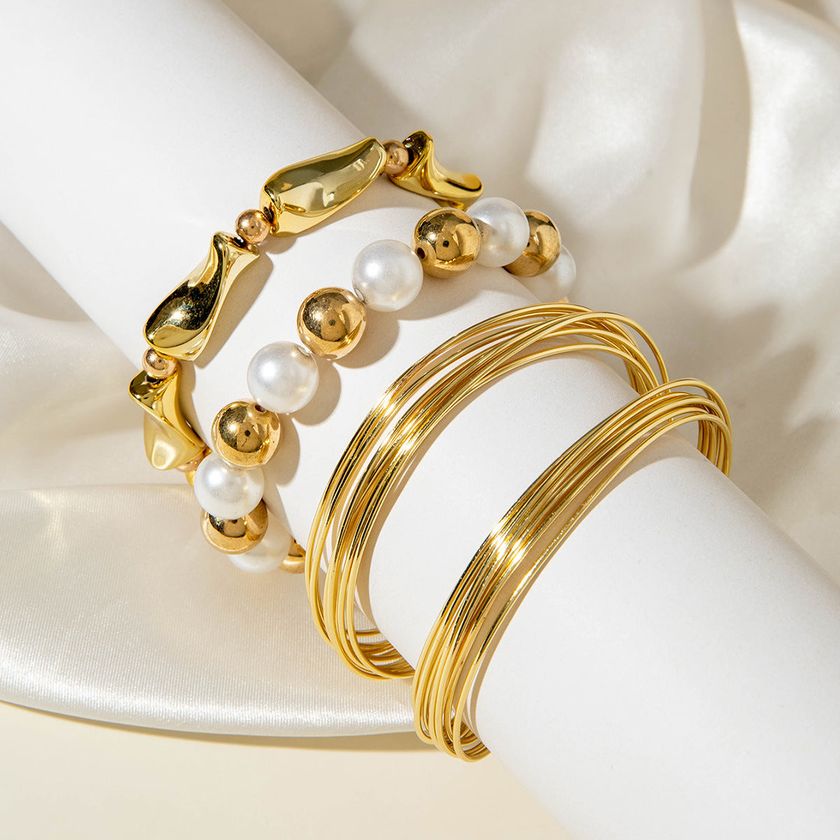 New Multi-layer Line Winding Geometric Open Bracelet Suit