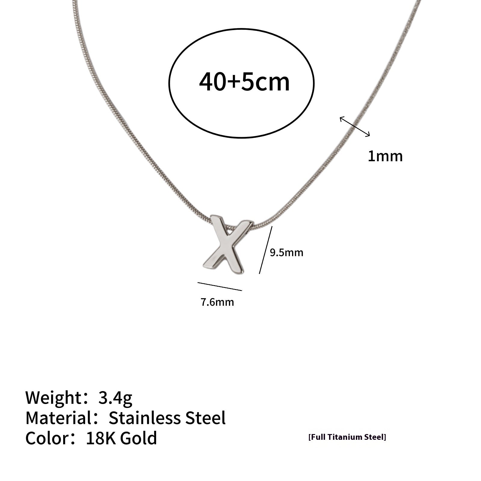 18k Gold Titanium Steel Necklace With 26 English Letters