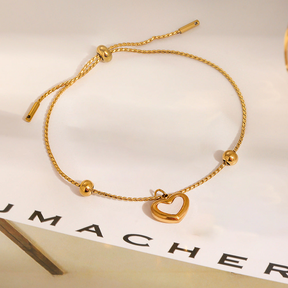 Titanium Steel Niche High-grade Heart-shaped Real Shell Bracelet