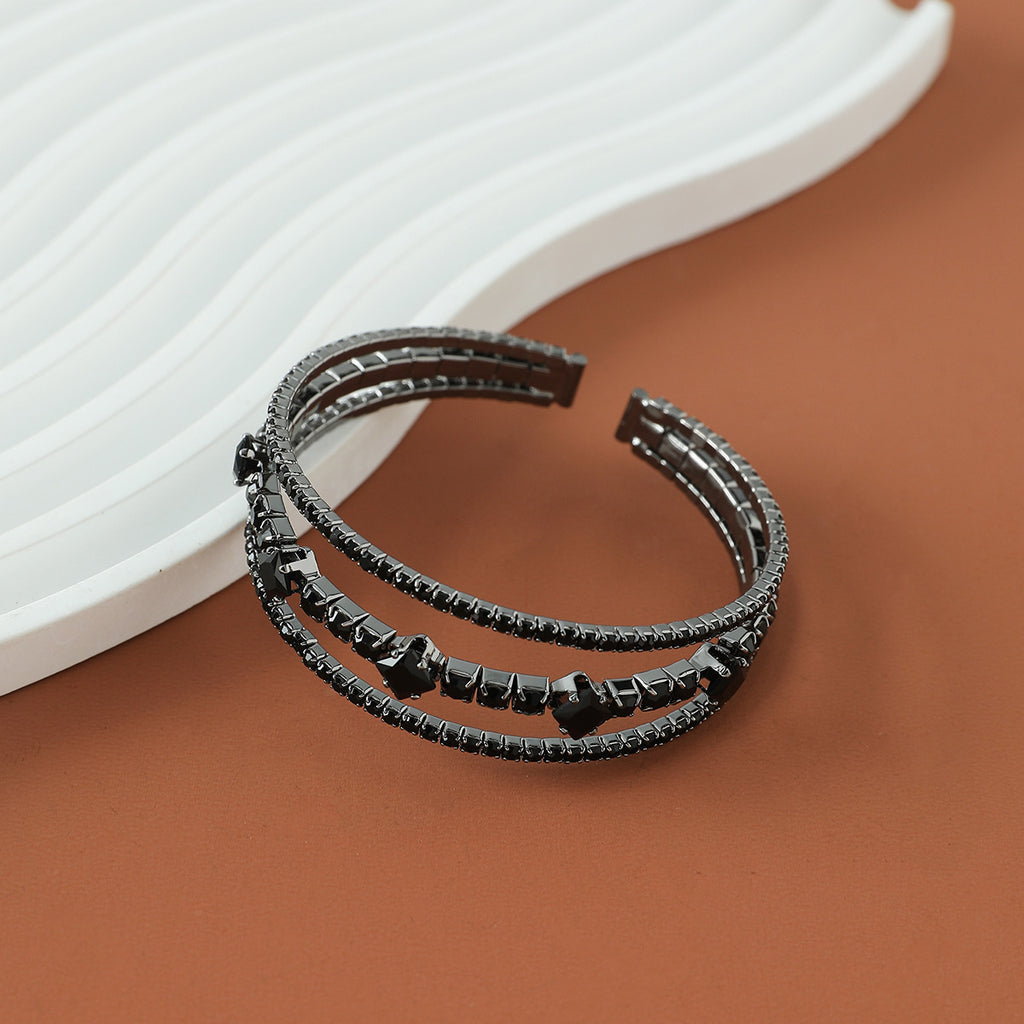 Cross-border Black Personalized Stretch Rhinestone Open-ended Bracelet