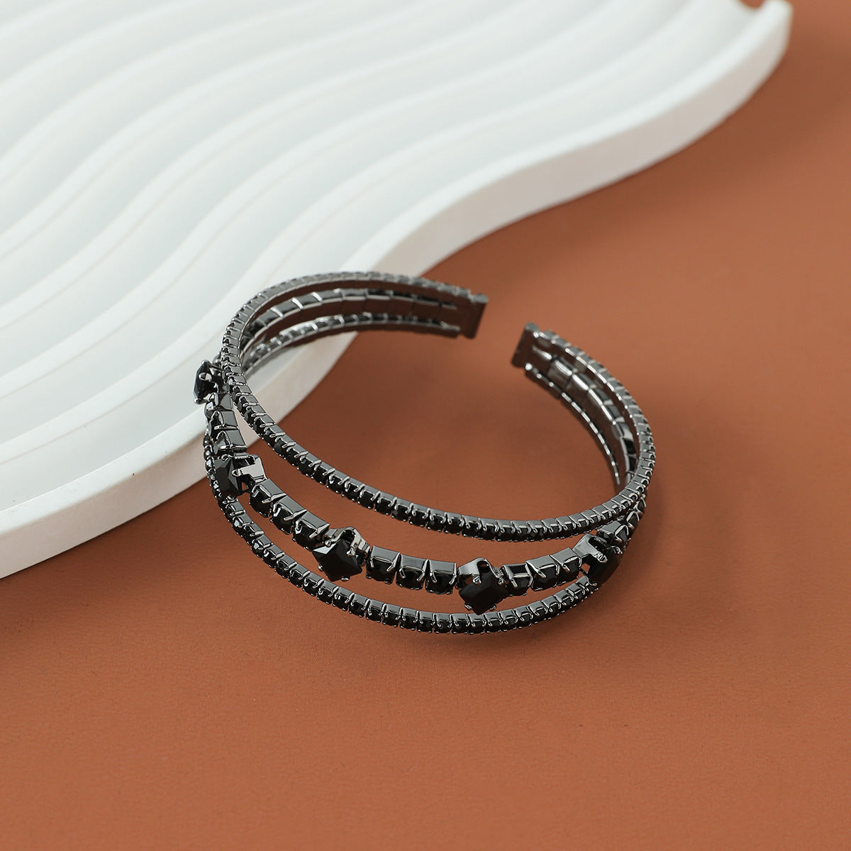 Cross-border Black Personalized Stretch Rhinestone Open-ended Bracelet