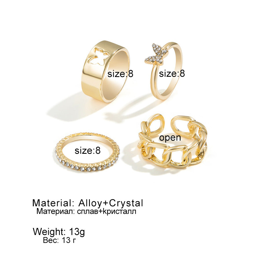 Creative Retro Full Diamond Butterfly Hollow Ring Suit