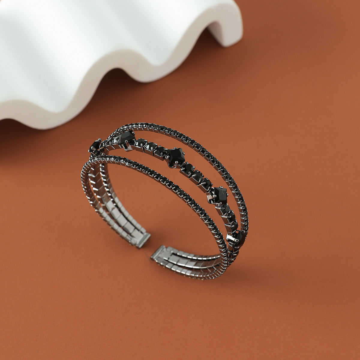 Cross-border Black Personalized Stretch Rhinestone Open-ended Bracelet