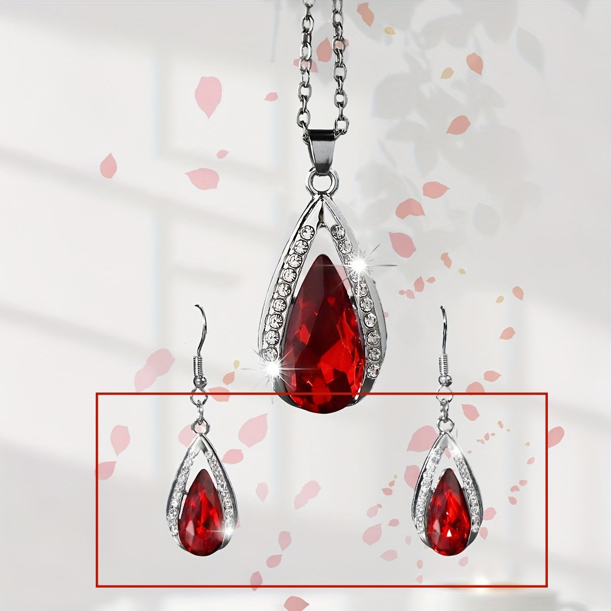Black Red Teardrop Glass Pendant Necklace And Earrings Suite In Stock Factory Wholesale