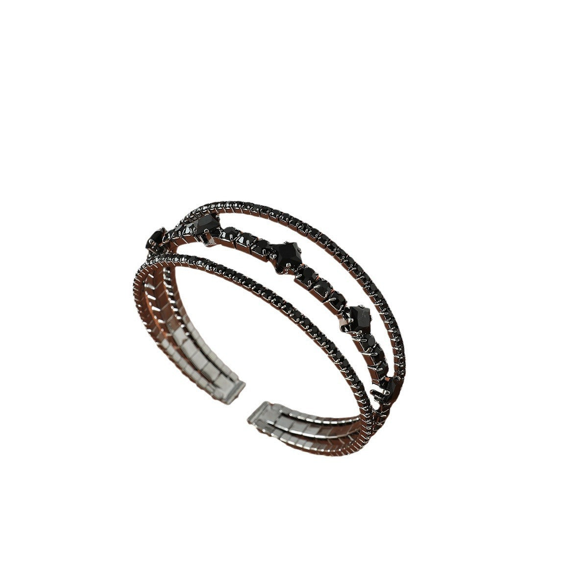 Cross-border Black Personalized Stretch Rhinestone Open-ended Bracelet