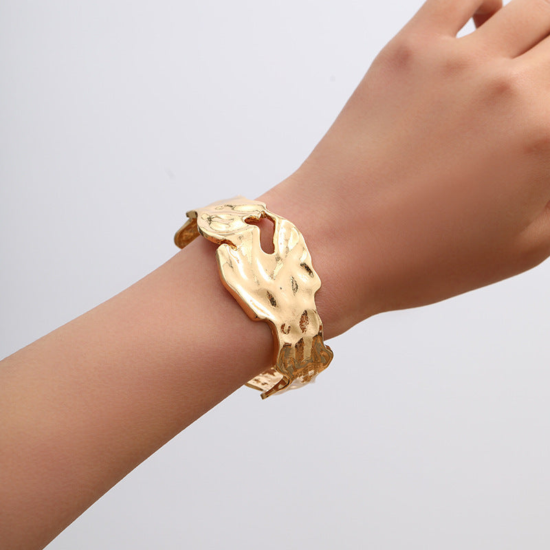 Metal Irregular Lava Bracelet For Women Fashion Special-interest Open-end Polished