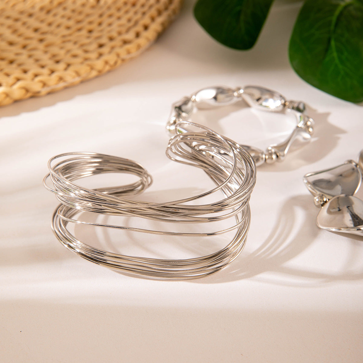 New Multi-layer Line Winding Geometric Open Bracelet Suit