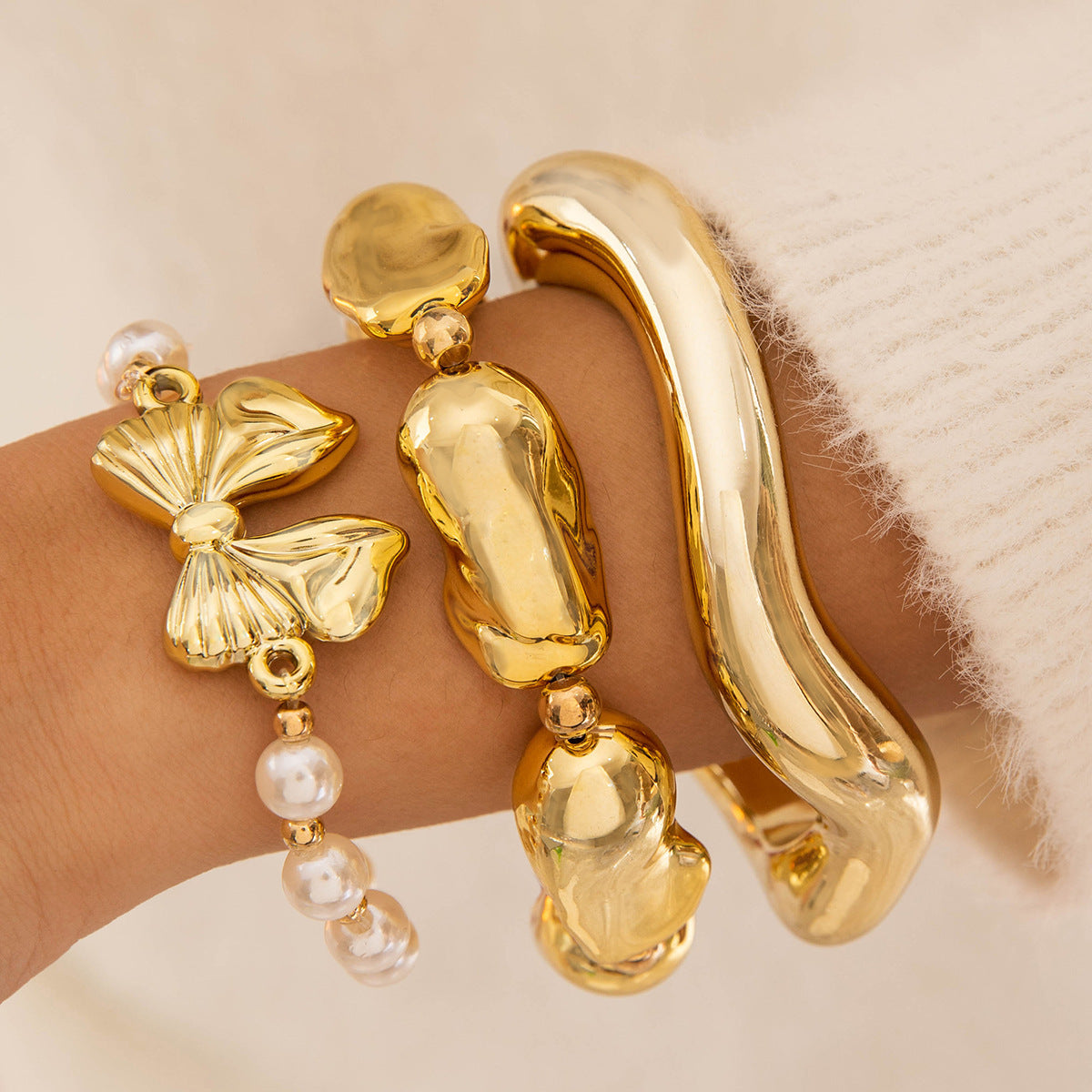 New Multi-layer Line Winding Geometric Open Bracelet Suit
