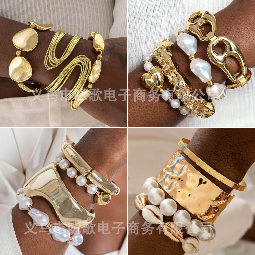 New Multi-layer Line Winding Geometric Open Bracelet Suit