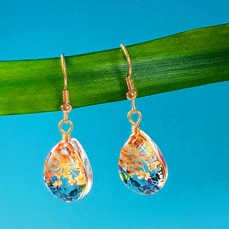 Water Drop-shaped Glass Eardrops Bird Language And Flower Fragrance Owl