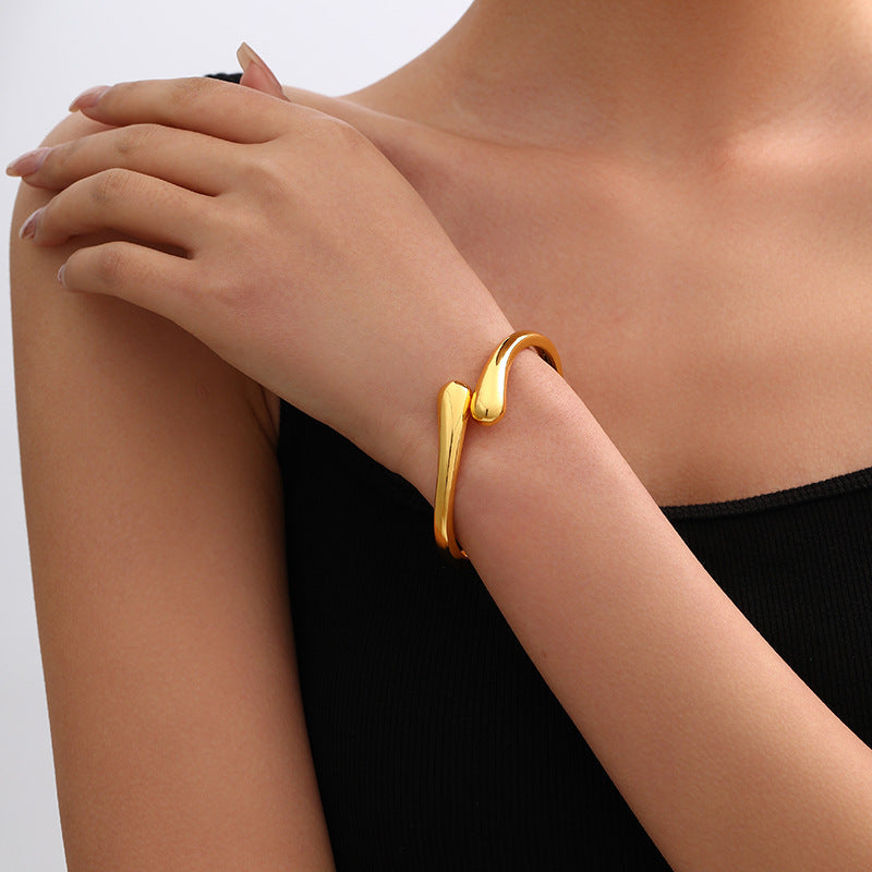 Metal Irregular Lava Bracelet For Women Fashion Special-interest Open-end Polished